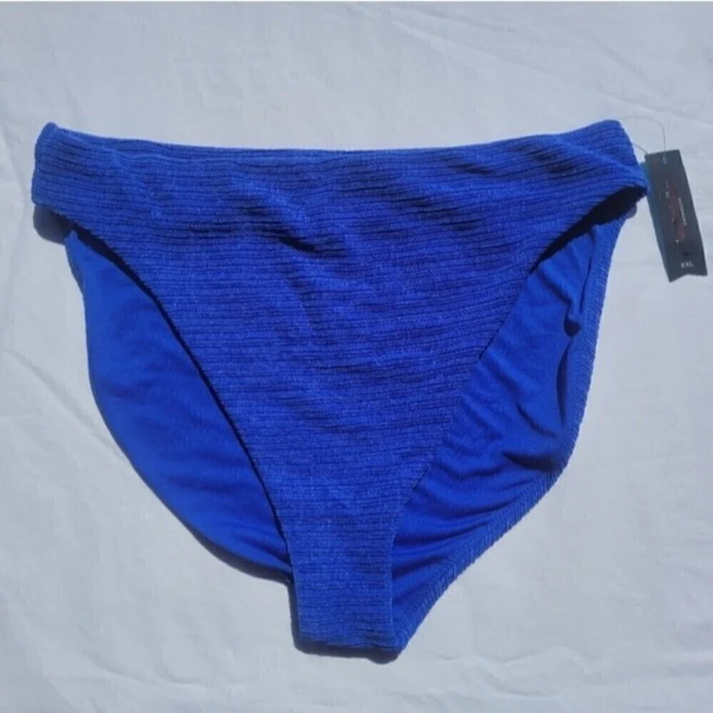 AMBRIELLE Ribbed Textured High Waist Bikini Swim Bottoms